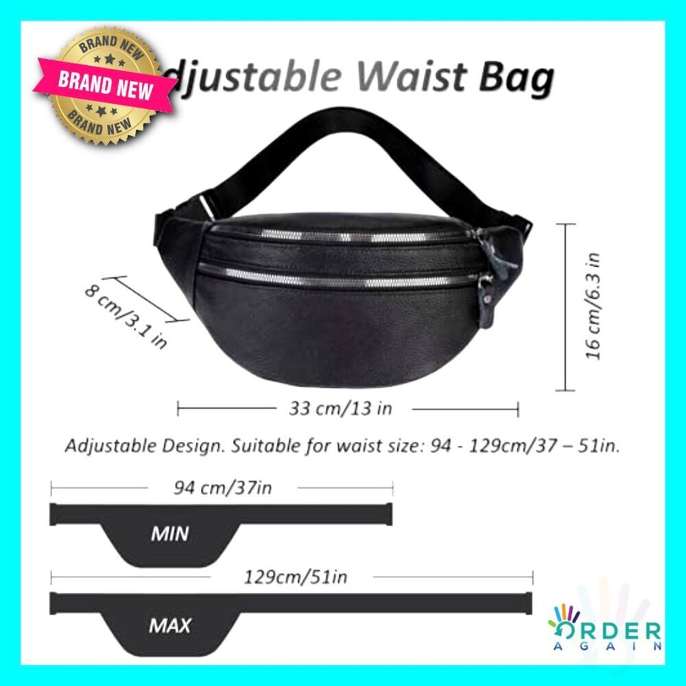 Genuine Leather Waist Pack Adjustable Strap Travel Hiking Cycling Running Fanny - Picture 2 of 6